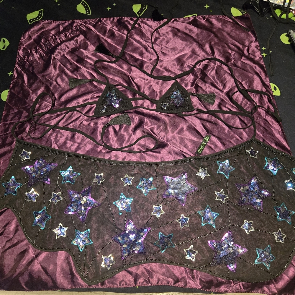 Black Sequin Star Embellished Rave Set